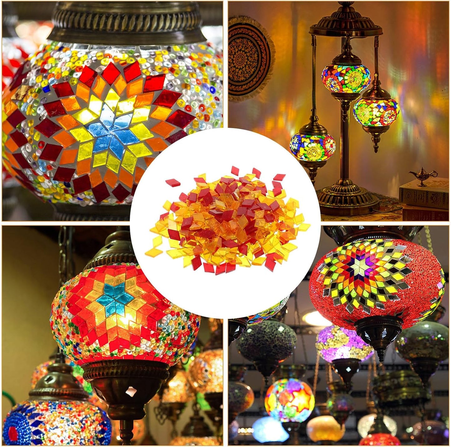 Diamond Shaped Glass Mosaic Tiles for Crafts DIY Supplies Mixed Red Orange Yellow 200G Handmade Art Materials for Mosaic Candle Holders and Decorative Projects