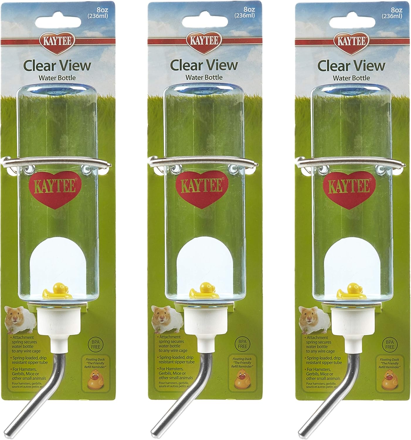 3 Pack of Small Animal Water Bottles, 8 Ounce Capacity Each, for Hamsters Gerbils and Pet Rats