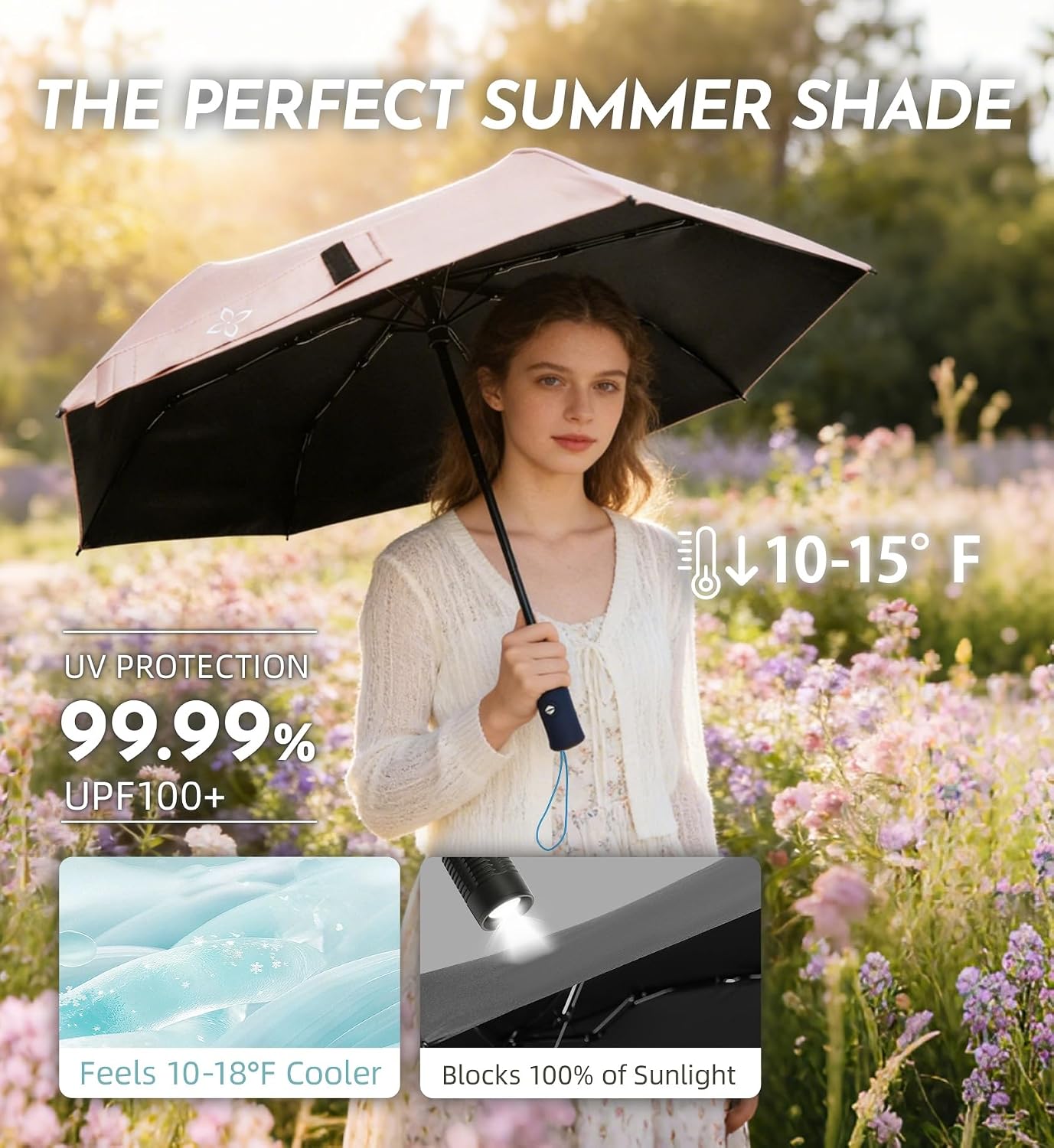 Windproof Travel Umbrella for Rain - 43" Compact Folding Umbrella, Reinforced Strong Frame, Lightweight Portable Parasol with UPF 100+ UV Sun Protection, Cruise Ship Essentials