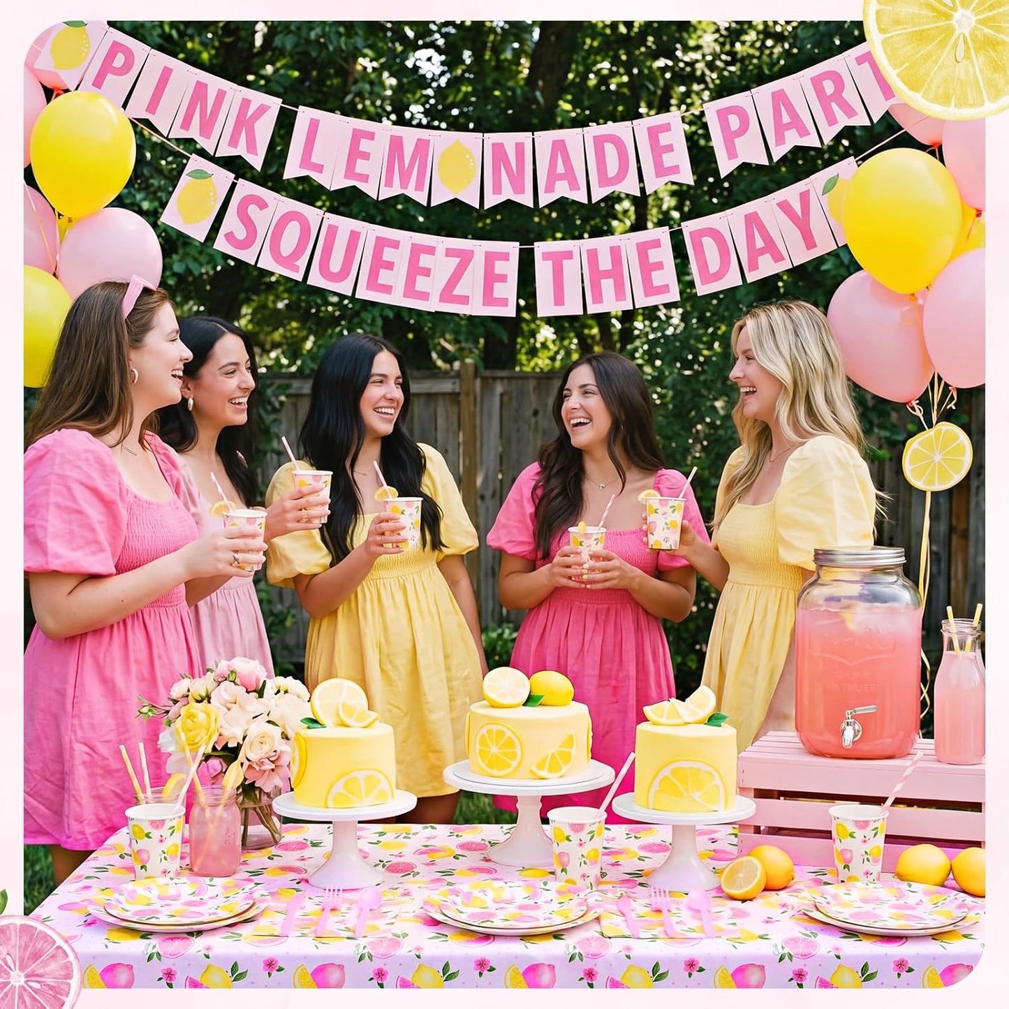 452 Pcs Pink Lemonade Party Decoration for 50, Pink and Yellow Lemon Paper Plate Napkin Cup Tablecloth Cutlery Straw Tableware Set for Summer Fruit Lemon Baby Shower Birthday Party Supplies