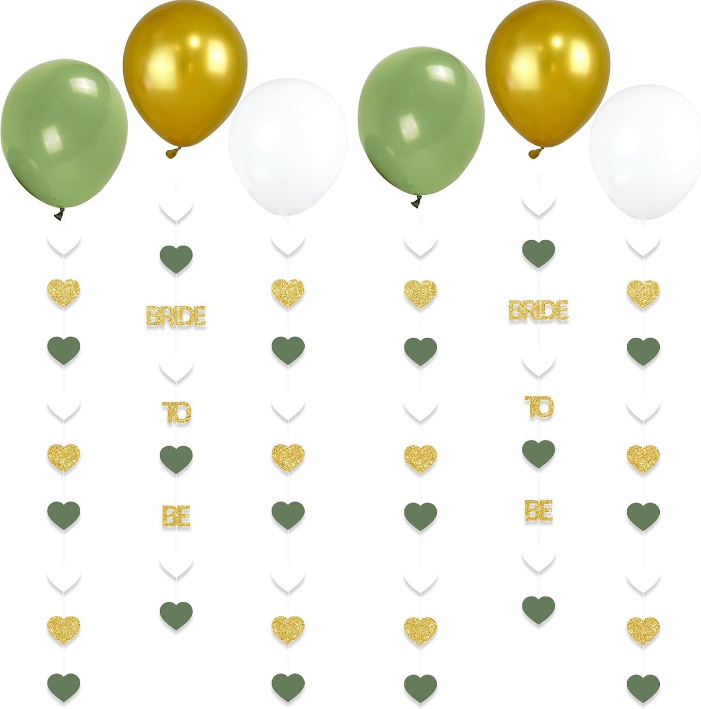 Sage Green Bride to Be Decorations Gold/Green/White Heart Bride to Be Garland with Balloons for Bridal Shower Bachelorette Party