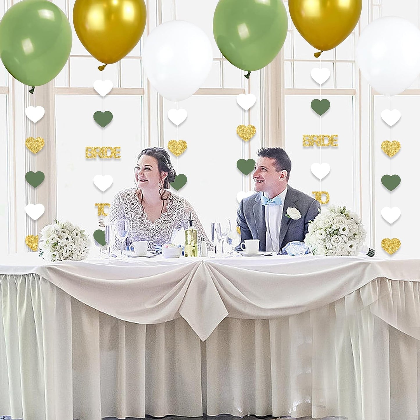 Sage Green Bride to Be Decorations Gold/Green/White Heart Bride to Be Garland with Balloons for Bridal Shower Bachelorette Party