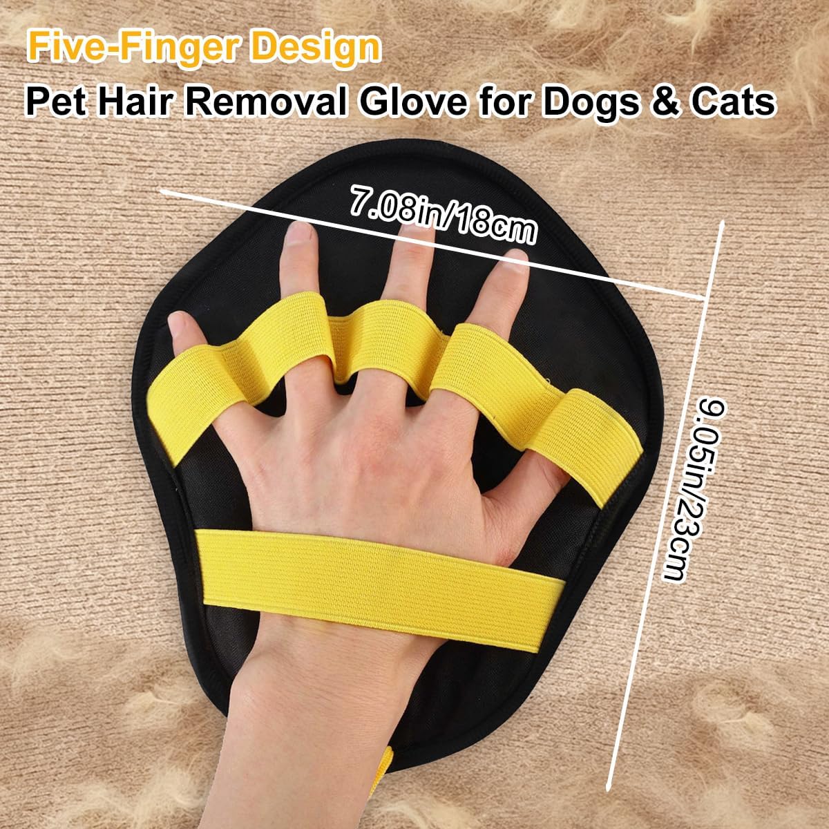 Pet Hair Removal Glove & Deshedding Comb Kit (Set of 2) - Electrostatic Washable Pet Fur Catcher for Cats & Dogs, for Couch, Furniture, Carpet, Car Seat (Yellow)