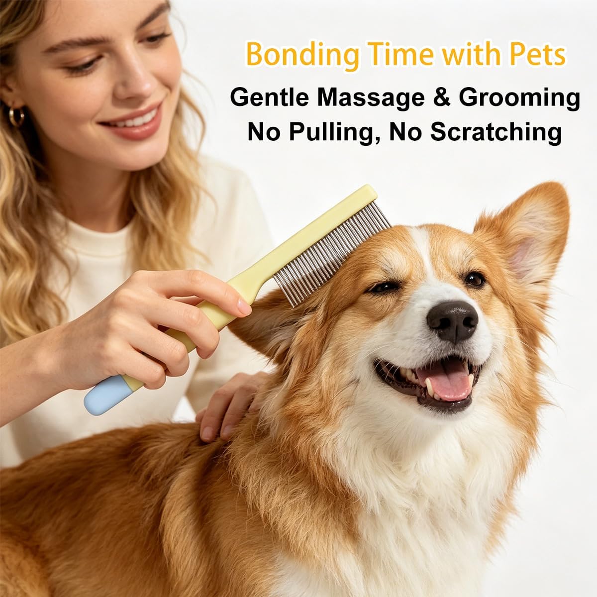 Pet Hair Removal Glove & Deshedding Comb Kit (Set of 2) - Electrostatic Washable Pet Fur Catcher for Cats & Dogs, for Couch, Furniture, Carpet, Car Seat (Yellow)