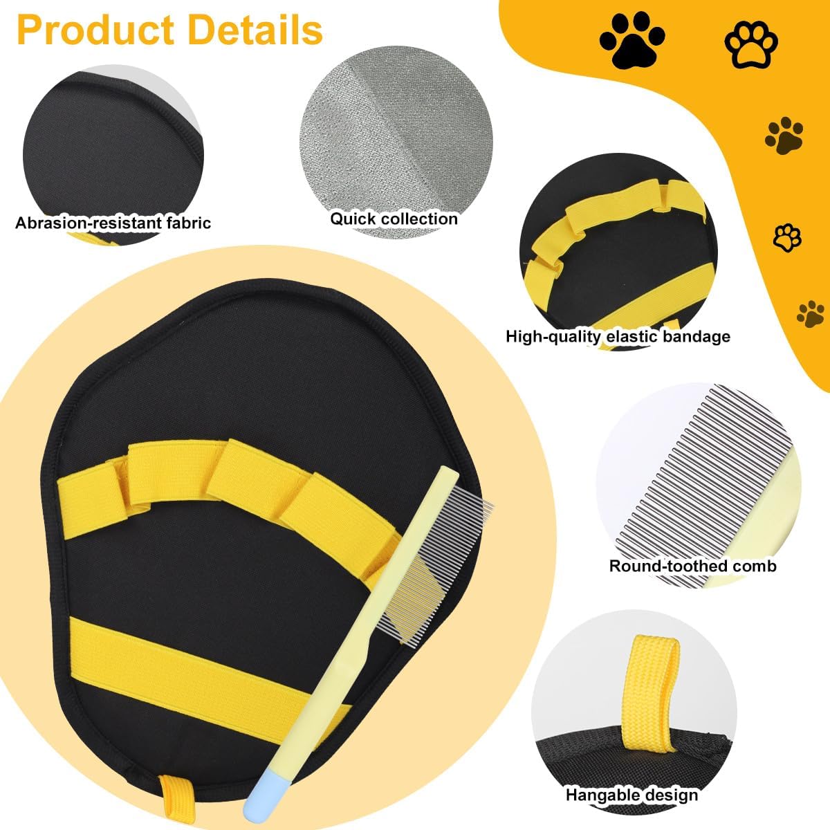 Pet Hair Removal Glove & Deshedding Comb Kit (Set of 2) - Electrostatic Washable Pet Fur Catcher for Cats & Dogs, for Couch, Furniture, Carpet, Car Seat (Yellow)