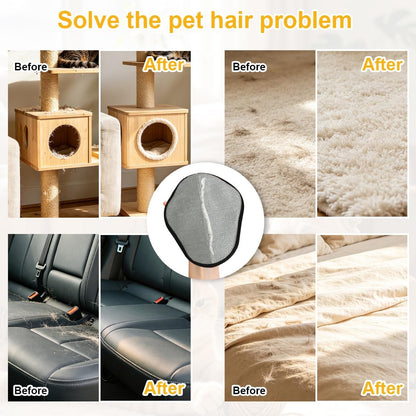 Pet Hair Removal Glove & Deshedding Comb Kit (Set of 2) - Electrostatic Washable Pet Fur Catcher for Cats & Dogs, for Couch, Furniture, Carpet, Car Seat (Yellow)