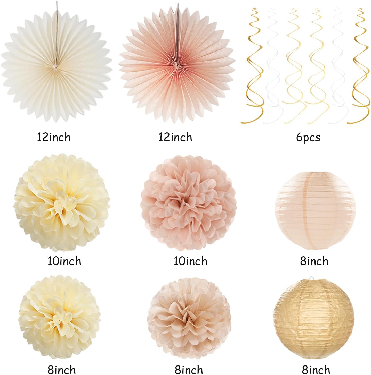 Champagne-Gold Beige Fall Bridal-Shower Party-Decorations - 36pcs Bride To Be Banner,Bachelorette Paper Lanterns,Wedding Streamers Garland,Boho Peach Tissue Pom Poms Flower Fan Decor Supplies