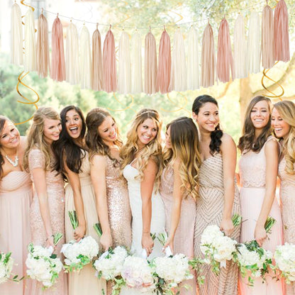 Champagne-Gold Beige Fall Bridal-Shower Party-Decorations - 36pcs Bride To Be Banner,Bachelorette Paper Lanterns,Wedding Streamers Garland,Boho Peach Tissue Pom Poms Flower Fan Decor Supplies