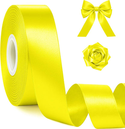 1In 30Yards Lemon Yellow Satin Ribbon for Gift Wrapping Birthday Decoration | Silky Glossy, Wear Resistant, Easy Cut, Premium Polyester, Double Stitched Edges, for Bouquets, Hair Bows and Crafts