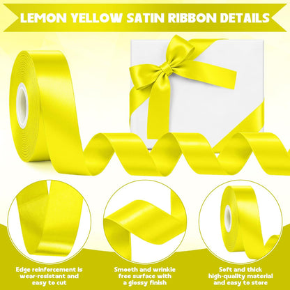 1In 30Yards Lemon Yellow Satin Ribbon for Gift Wrapping Birthday Decoration | Silky Glossy, Wear Resistant, Easy Cut, Premium Polyester, Double Stitched Edges, for Bouquets, Hair Bows and Crafts
