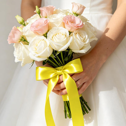 1In 30Yards Lemon Yellow Satin Ribbon for Gift Wrapping Birthday Decoration | Silky Glossy, Wear Resistant, Easy Cut, Premium Polyester, Double Stitched Edges, for Bouquets, Hair Bows and Crafts
