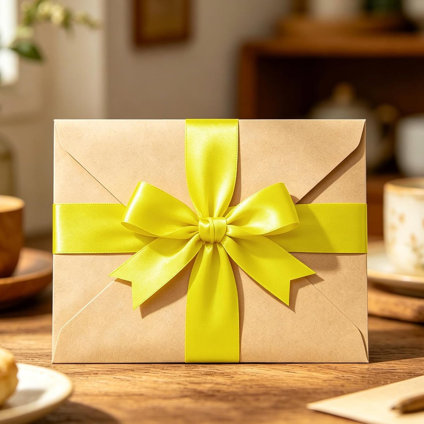 1In 30Yards Lemon Yellow Satin Ribbon for Gift Wrapping Birthday Decoration | Silky Glossy, Wear Resistant, Easy Cut, Premium Polyester, Double Stitched Edges, for Bouquets, Hair Bows and Crafts