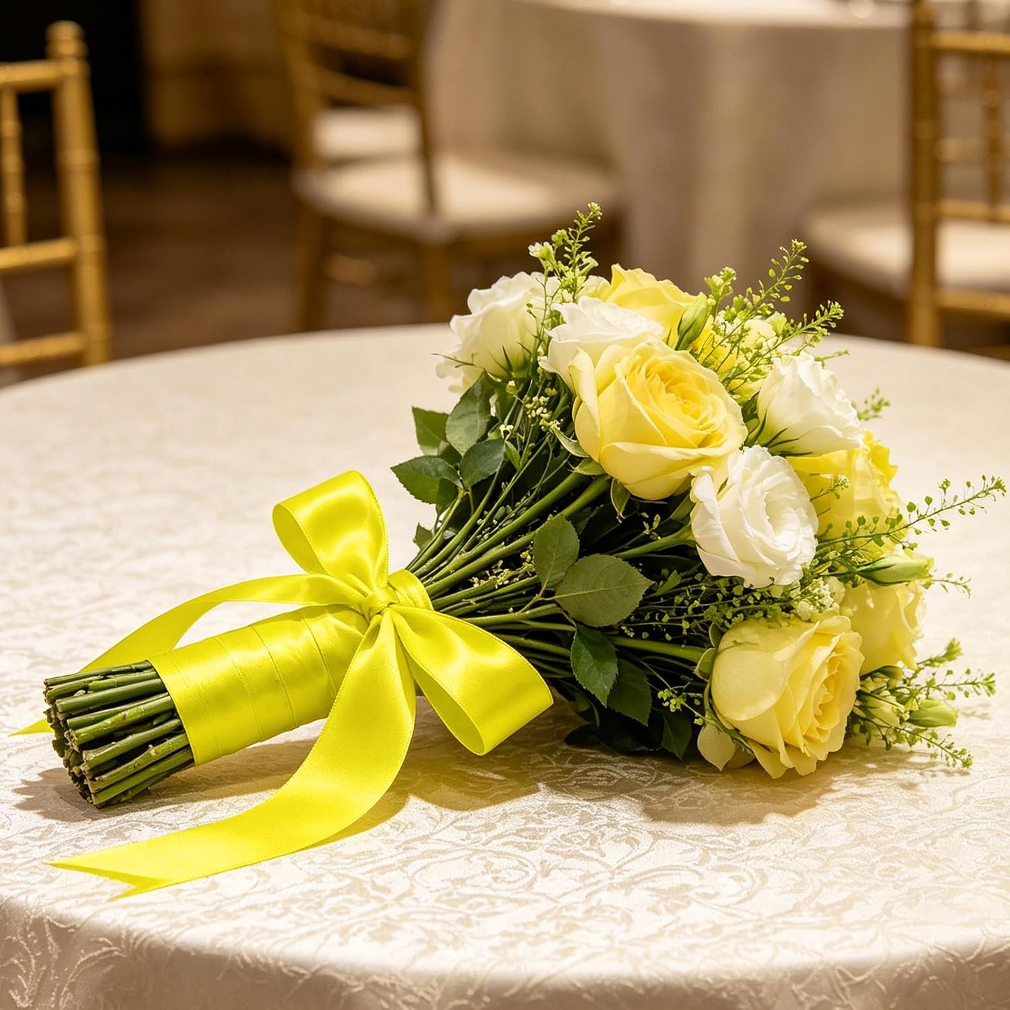 1In 30Yards Lemon Yellow Satin Ribbon for Gift Wrapping Birthday Decoration | Silky Glossy, Wear Resistant, Easy Cut, Premium Polyester, Double Stitched Edges, for Bouquets, Hair Bows and Crafts