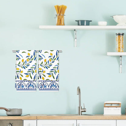 Lemon Kitchen Towel Yellow Lemon with Blue Leaves Dish Cloth 18 x 28 Inch Vintage Seasonal Hand Drying Tea Towel for Spring Summer Cooking Wiping Cleaning, 2Pcs