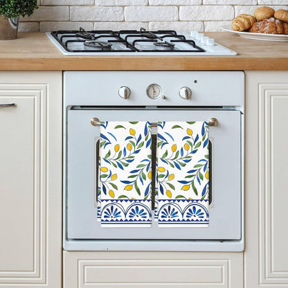 Lemon Kitchen Towel Yellow Lemon with Blue Leaves Dish Cloth 18 x 28 Inch Vintage Seasonal Hand Drying Tea Towel for Spring Summer Cooking Wiping Cleaning, 2Pcs