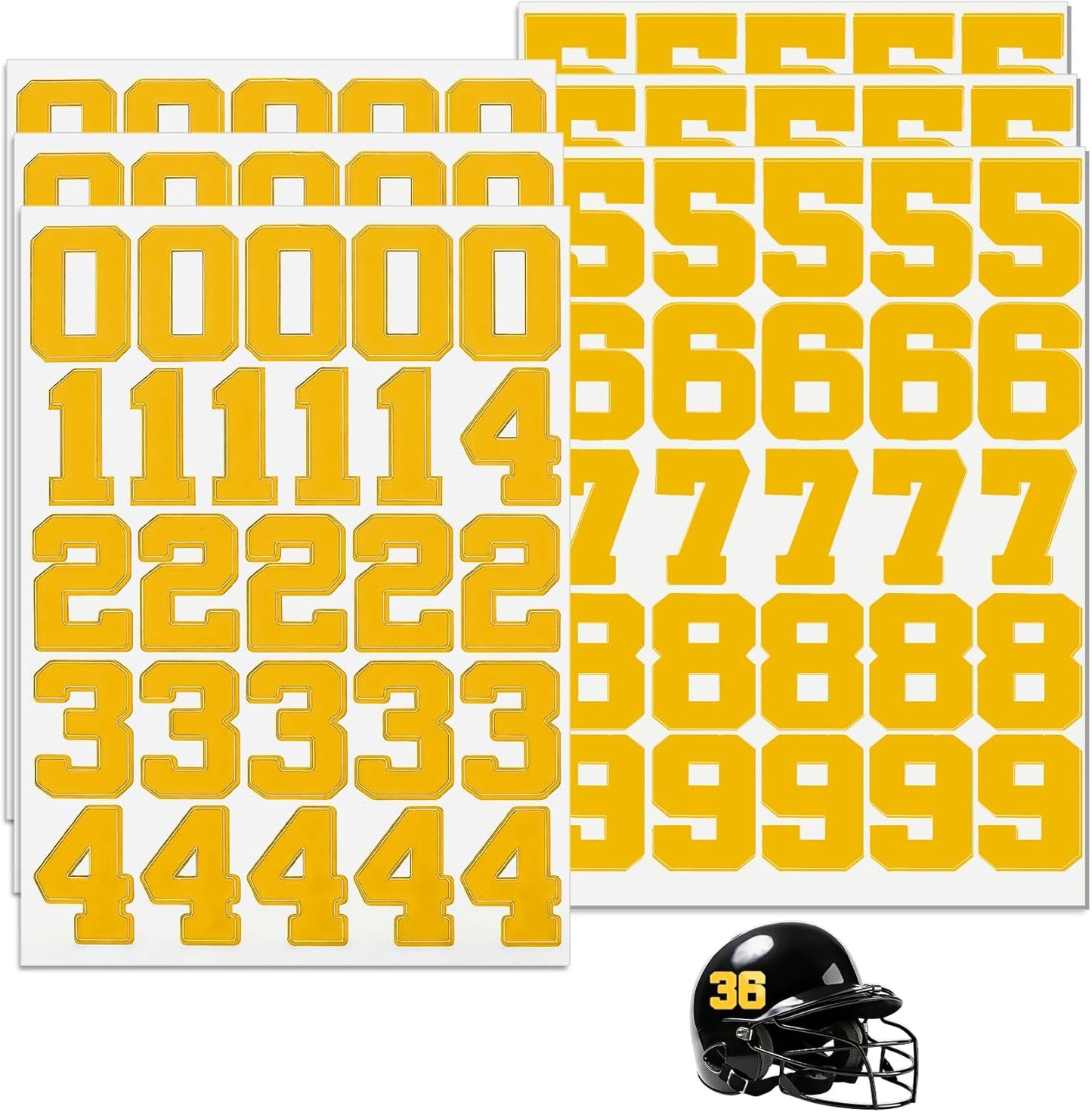 Sport Helmet Number Stickers, 153 PCS Yellow Self-Adhesive Numbers Decals Hockey Stickers, 1.26 Inches Number Sticker for Sports, Baseball, Hockey, Football, Lacrosse, Batting Helmets Decorations