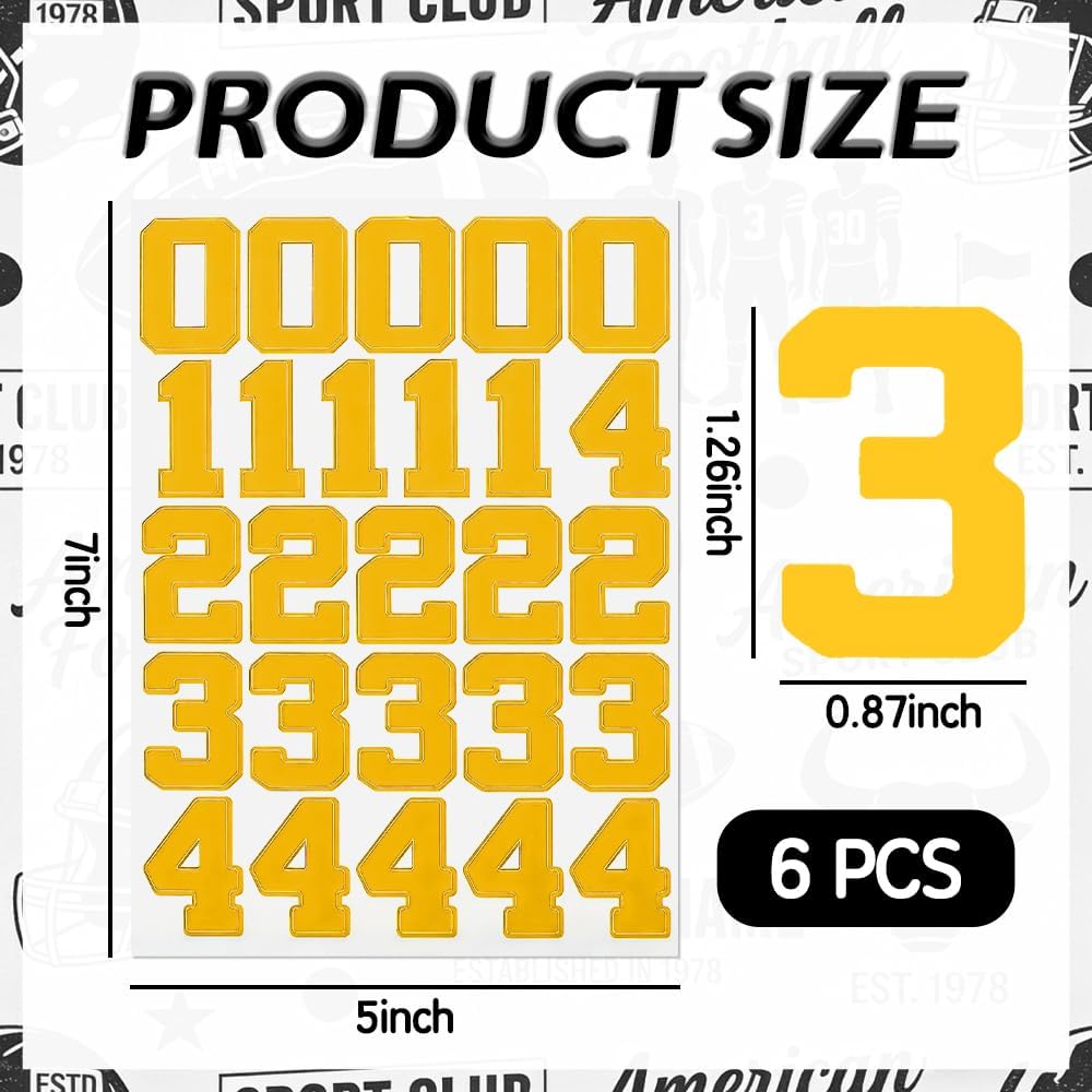 Sport Helmet Number Stickers, 153 PCS Yellow Self-Adhesive Numbers Decals Hockey Stickers, 1.26 Inches Number Sticker for Sports, Baseball, Hockey, Football, Lacrosse, Batting Helmets Decorations