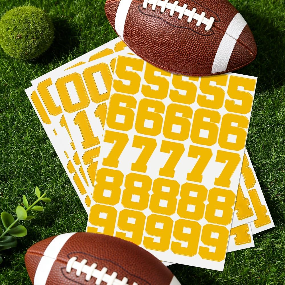 Sport Helmet Number Stickers, 153 PCS Yellow Self-Adhesive Numbers Decals Hockey Stickers, 1.26 Inches Number Sticker for Sports, Baseball, Hockey, Football, Lacrosse, Batting Helmets Decorations