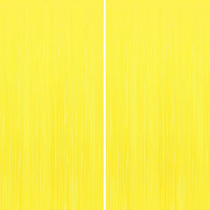 2 Pack Yellow Foil Fringe Curtains, 3.3ft x 6.6ft Streamer Foil Curtain, Tinsel Backdrop for Birthday Party, Christmas Decor, Wedding Engagement Baby Shower Bachelorette Party Decorations
