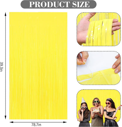 2 Pack Yellow Foil Fringe Curtains, 3.3ft x 6.6ft Streamer Foil Curtain, Tinsel Backdrop for Birthday Party, Christmas Decor, Wedding Engagement Baby Shower Bachelorette Party Decorations