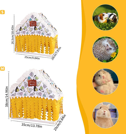 Fringed Hideout Rabbit Guinea Pig Bed Easy Clean Fabric Washable & Thickened Skeleton Breathable Bunny Bed Small Animal Indoor Habitat for Guinea Pig Ferret Chinchilla (Yellow, Small)