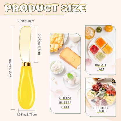 Butter Spreader Knives Set of 2, Gold Stainless Steel Butter Knife with Yellow Porcelain Handles, Blunt Edge Cheese Spreader Set for Soft Cheese, Butter, Jam, Charcuterie, Pastry