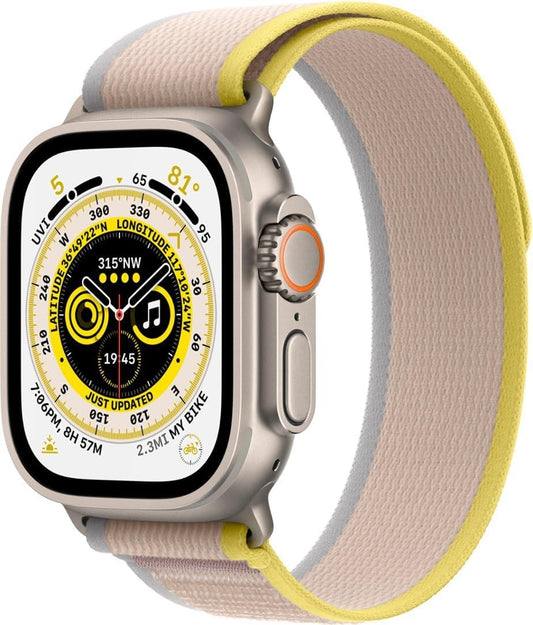 Apple Watch Ultra [GPS + Cellular 49mm] Titanium Case with Yellow/Beige Trail Loop, M/L (Renewed)