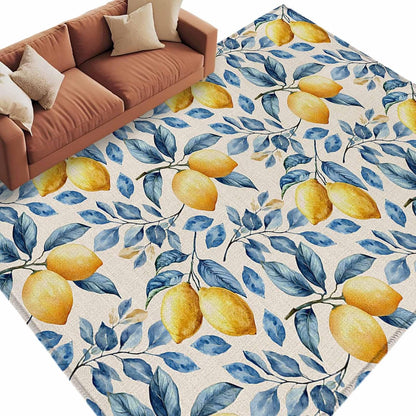5x7 Area Rugs for Living Room, Lemon Non Slip Area Rugs for Kitchen Bedroom Entryway, Spring Summer Pastoral Fruit Leaf Branch Washable Carpet Runner Rug Floor Mats for Bedroom Home Decor