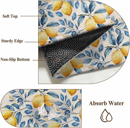5x7 Area Rugs for Living Room, Lemon Non Slip Area Rugs for Kitchen Bedroom Entryway, Spring Summer Pastoral Fruit Leaf Branch Washable Carpet Runner Rug Floor Mats for Bedroom Home Decor