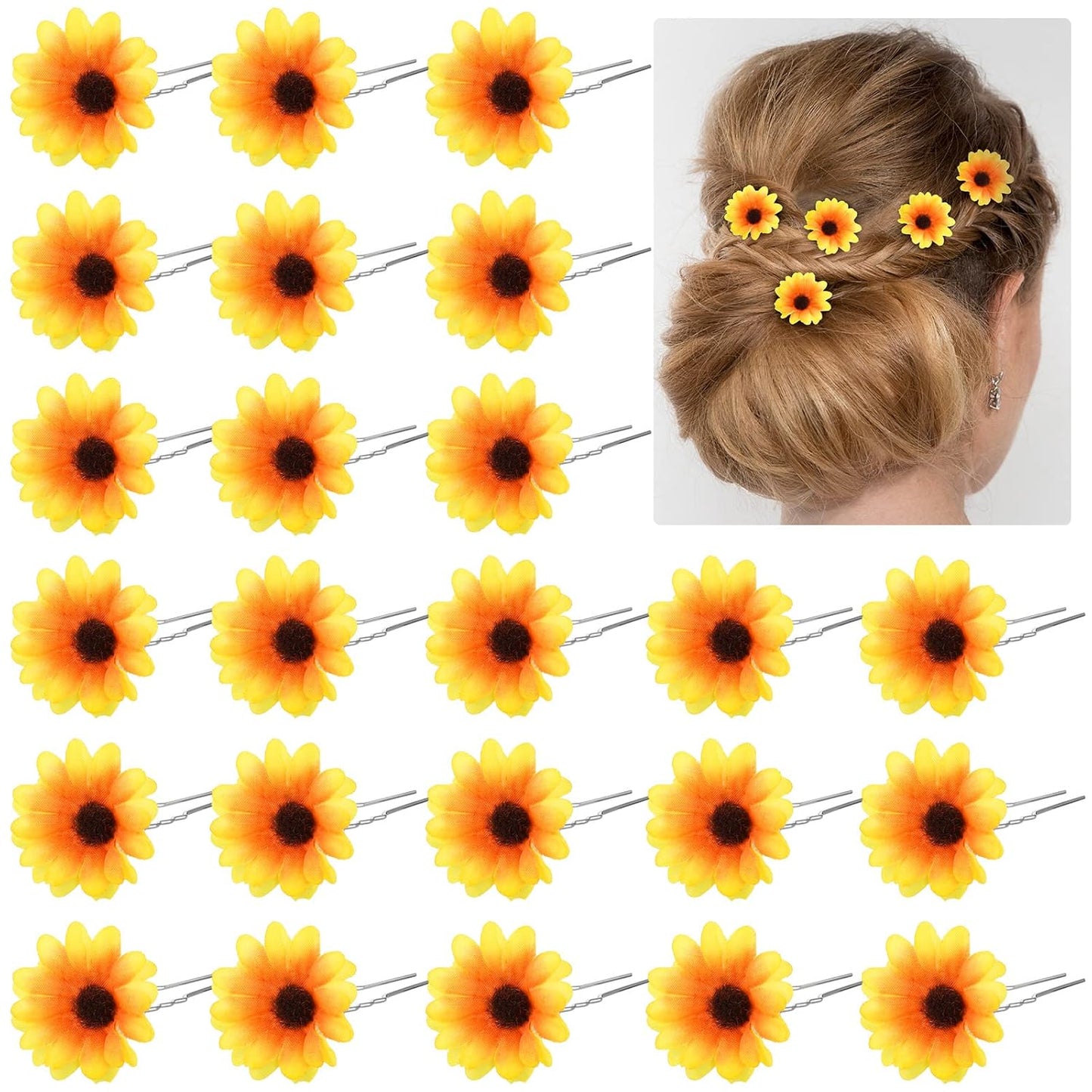 24 Pcs Sunflower Hair Clips Sunflower Hair Accessories Pins Yellow Daisy Flower Hairpins Bridal Wedding Accessories for Women Girls Bridesmaids Proms Wedding Party Decorations
