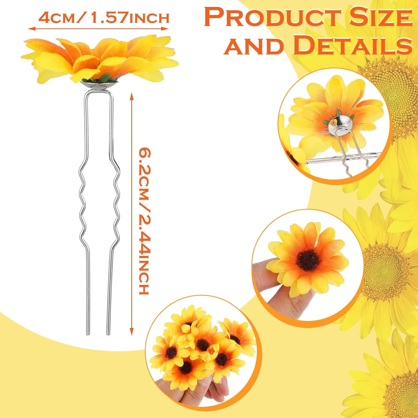 24 Pcs Sunflower Hair Clips Sunflower Hair Accessories Pins Yellow Daisy Flower Hairpins Bridal Wedding Accessories for Women Girls Bridesmaids Proms Wedding Party Decorations