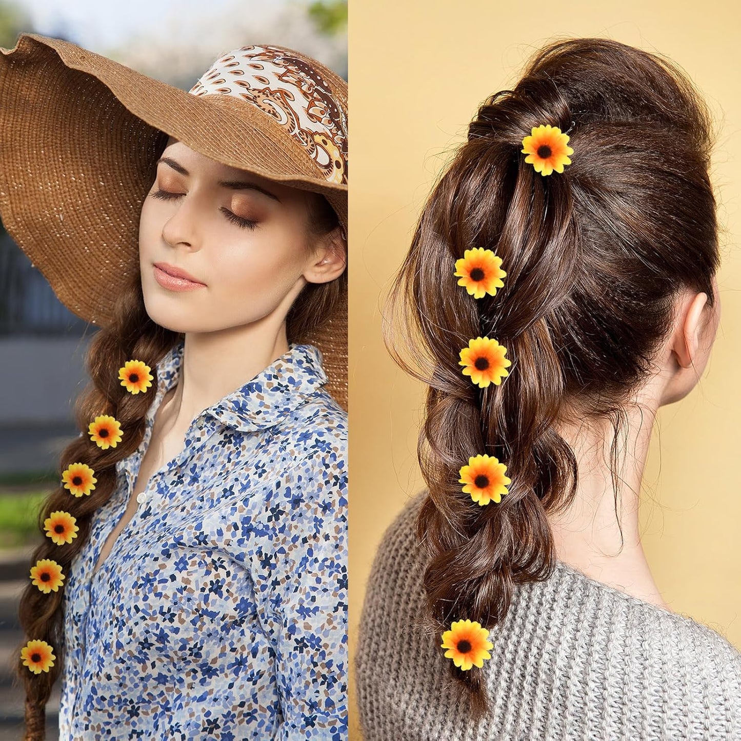 24 Pcs Sunflower Hair Clips Sunflower Hair Accessories Pins Yellow Daisy Flower Hairpins Bridal Wedding Accessories for Women Girls Bridesmaids Proms Wedding Party Decorations