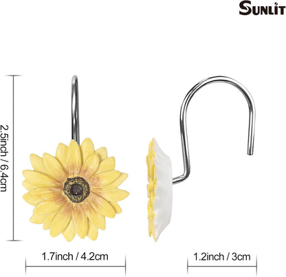 Yellow Sunflower Shower Curtain Hooks, Home Decorative Shower Curtain Rings for Bathroom, Resin, Summer Floral Shower Curtain Hanger Hooks for Living Room, Set of 12