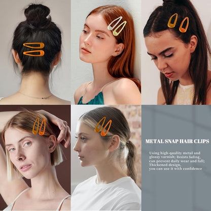 20 PCS Metal Snap Hair Clips Water Drop No Slip Barrettes for Women Bright Small Hair Clips For Thick And Thin Fine Hair,Multiple Yellow Orange,1.97 x 0.5 In.