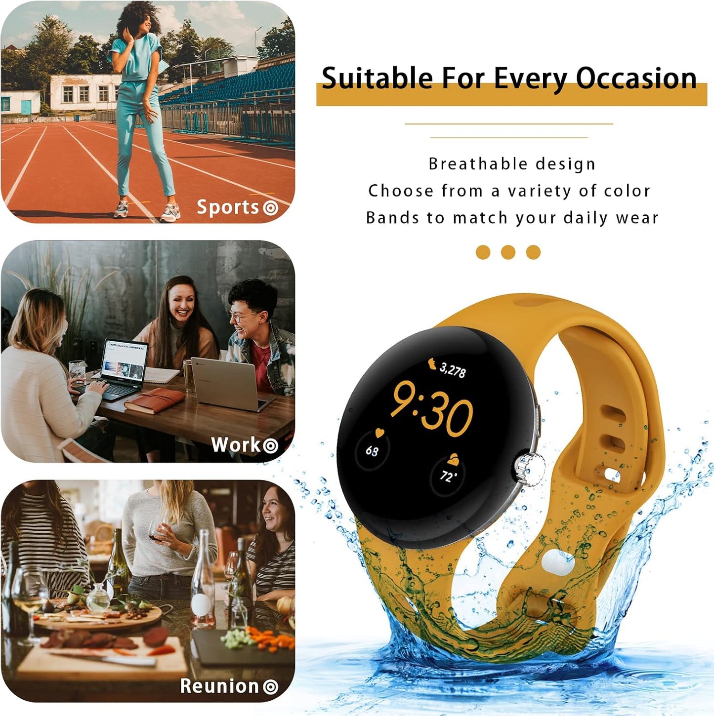 Slim Bands Compatible with Google Pixel Watch 4 3 (41mm)/Pixel Watch 2 1, Adjustable Breathable Soft Silicone Sport Replacement Watch Band Straps Wristbands Bracelet for Google Pixel Watch