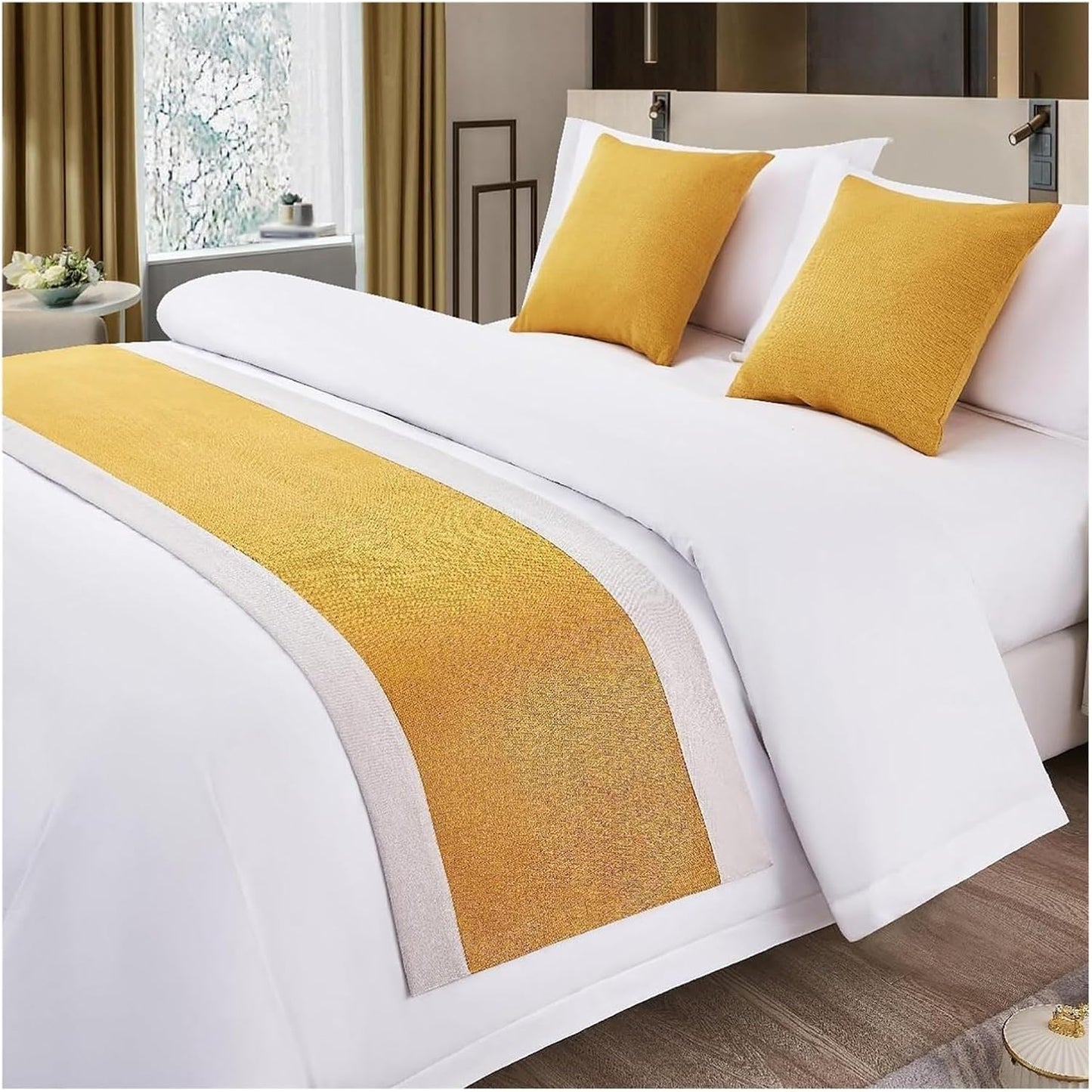 Bed Runner Hotel Decor Cotton Linen Blend Bed Throws for Foot of Bed Bedroom Soft Bedspread Protector Modern Bedding Decorative No Fading Bed Tail Towel-Yellow||1pcs Pillowcase 50 * 50cm