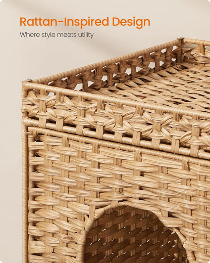 Feandrea Cat Litter Box Enclosure, Handwoven Rattan Hidden Furniture | Extra Mat, Removable Washable Tray, Boho Cat House, End Table, Goose Yellow UPCL024YE01