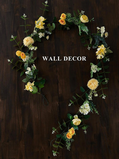MISSPIN 5.9Ft Eucalyptus Garland with Flowers, Artificial Fake Flower Greenery Spring Garland for Baby Shower Wedding Mantle Table Centerpiece Spring Decor