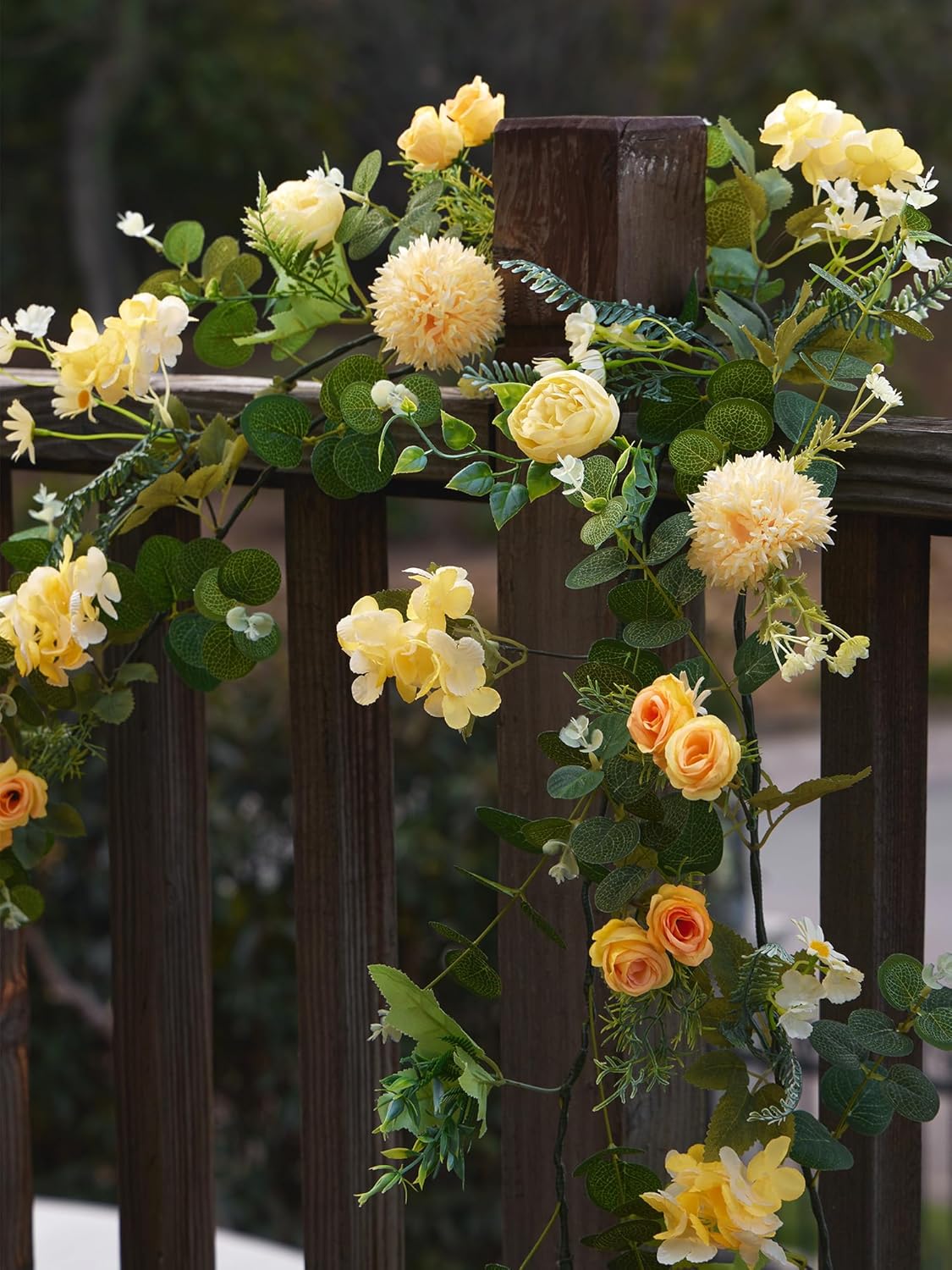 MISSPIN 5.9Ft Eucalyptus Garland with Flowers, Artificial Fake Flower Greenery Spring Garland for Baby Shower Wedding Mantle Table Centerpiece Spring Decor