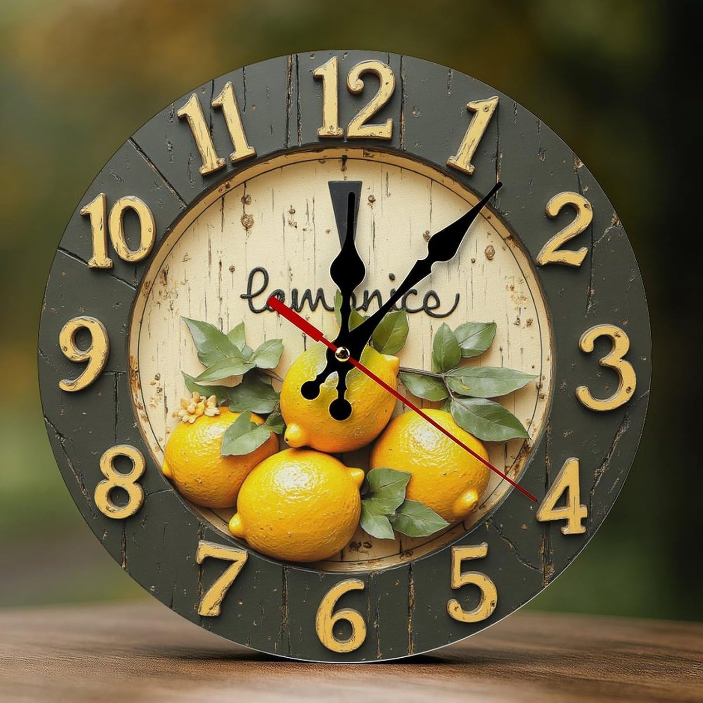Decorative Wall Clocks Battery Operated 10 Inch - Modern Wooden Rustic Yellow Lemon 2D Print Non Ticking Silent Wall Clocks for Living Room Bedroom Office Kitchen Hotel Bathroom Decor