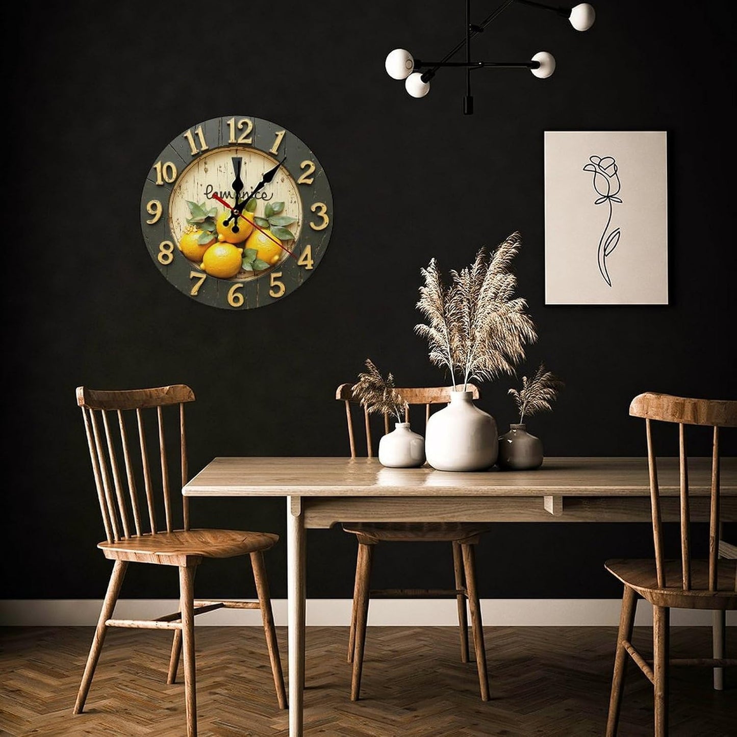 Decorative Wall Clocks Battery Operated 10 Inch - Modern Wooden Rustic Yellow Lemon 2D Print Non Ticking Silent Wall Clocks for Living Room Bedroom Office Kitchen Hotel Bathroom Decor