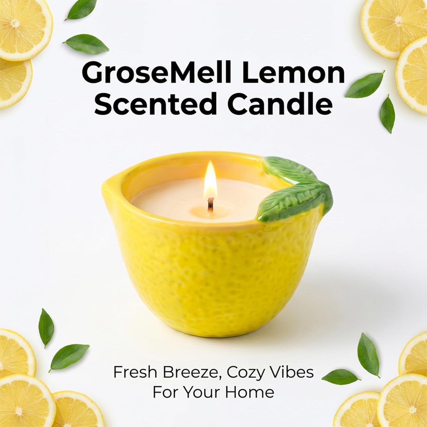 Lemon Scented Candle – 4.23 oz (120g) Natural Soy Wax, 30-Hour Clean Burn, Lemon-Shaped Ceramic Jar, Home Fragrance & Thoughtful Gift for Home (Yellow)
