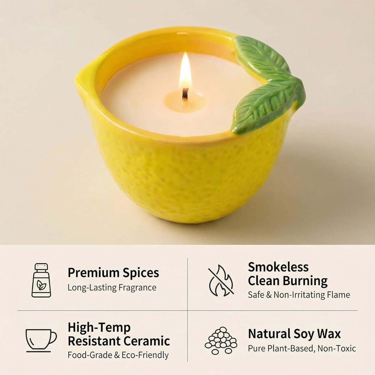Lemon Scented Candle – 4.23 oz (120g) Natural Soy Wax, 30-Hour Clean Burn, Lemon-Shaped Ceramic Jar, Home Fragrance & Thoughtful Gift for Home (Yellow)
