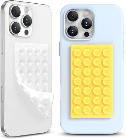 2 Pack Silicone Suction Cup Phone Case Mount Double-Sided, Hands-Free Strong Grip Holder for iPhone and Android, Sticky Phone Stand for Selfies and Videos, Yellow+Transparent