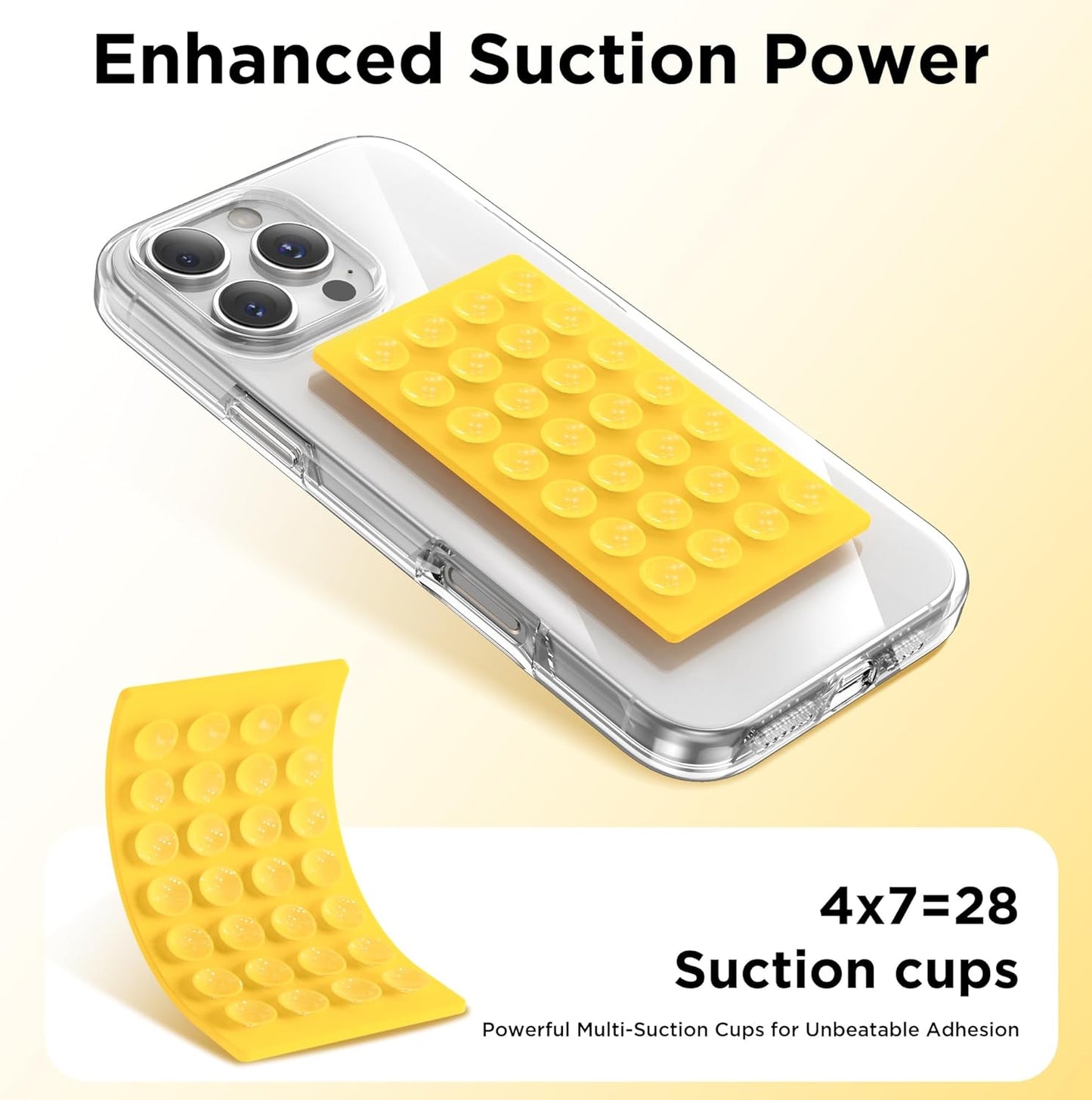2 Pack Silicone Suction Cup Phone Case Mount Double-Sided, Hands-Free Strong Grip Holder for iPhone and Android, Sticky Phone Stand for Selfies and Videos, Yellow+Transparent