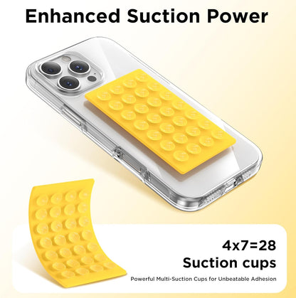2 Pack Silicone Suction Cup Phone Case Mount Double-Sided, Hands-Free Strong Grip Holder for iPhone and Android, Sticky Phone Stand for Selfies and Videos, Yellow+Transparent