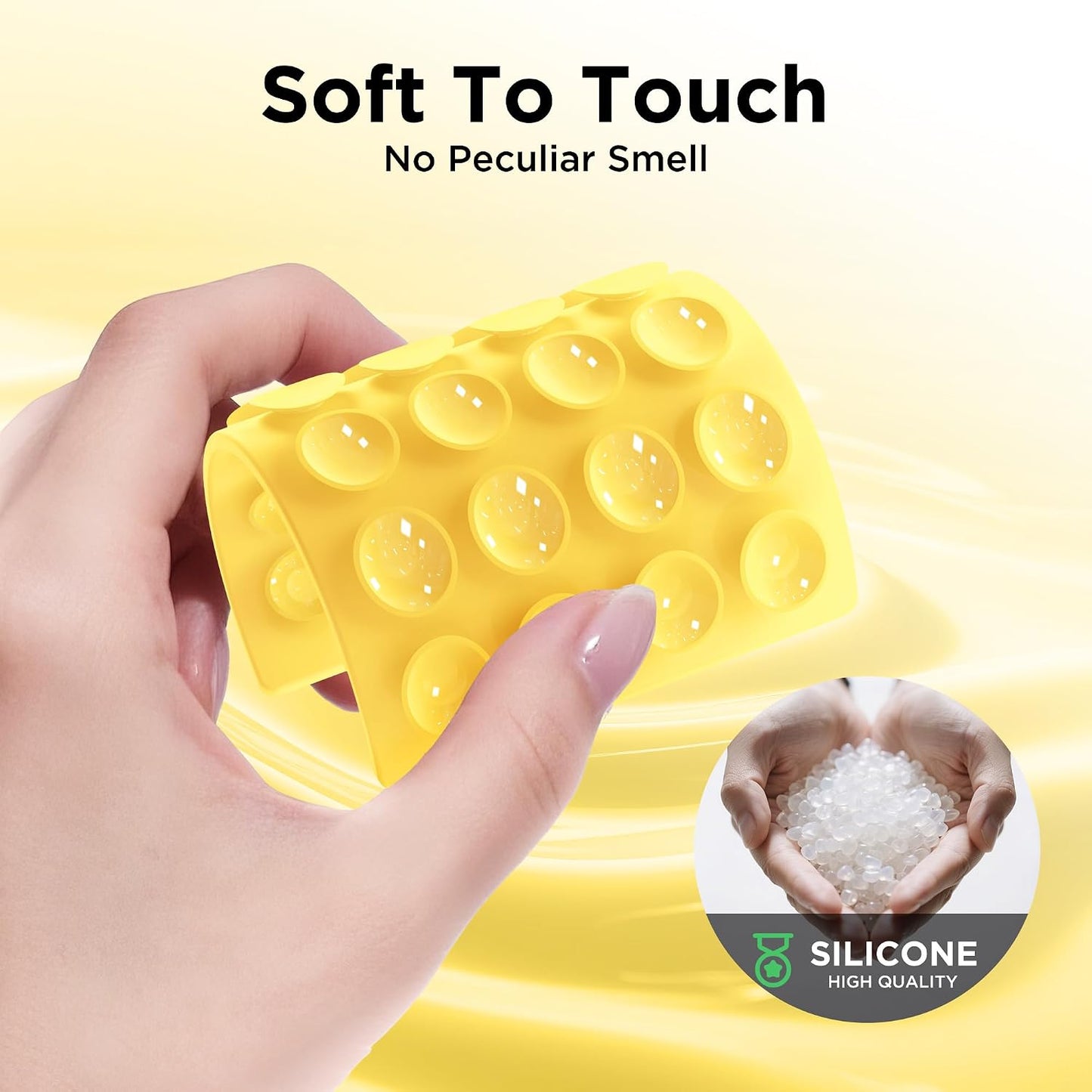 2 Pack Silicone Suction Cup Phone Case Mount Double-Sided, Hands-Free Strong Grip Holder for iPhone and Android, Sticky Phone Stand for Selfies and Videos, Yellow+Transparent