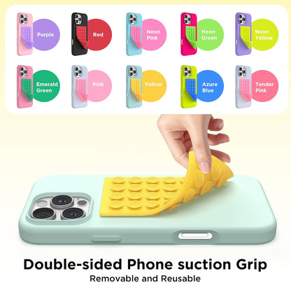 2 Pack Silicone Suction Cup Phone Case Mount Double-Sided, Hands-Free Strong Grip Holder for iPhone and Android, Sticky Phone Stand for Selfies and Videos, Yellow+Transparent