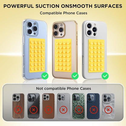 2 Pack Silicone Suction Cup Phone Case Mount Double-Sided, Hands-Free Strong Grip Holder for iPhone and Android, Sticky Phone Stand for Selfies and Videos, Yellow+Transparent