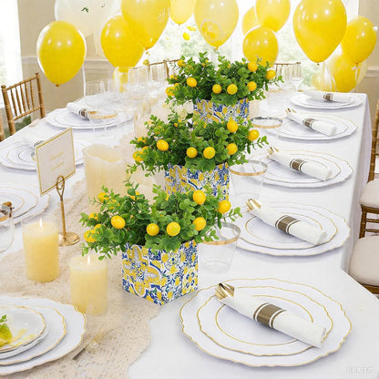 Amalfi Coast Party Decorations – 5 Set Blue Tiles Lemon Table Centerpieces with Artificial Lemons & Branches, Mediterranean Capri Themed Decor Box for Wedding, Bridal Shower, Baby Shower